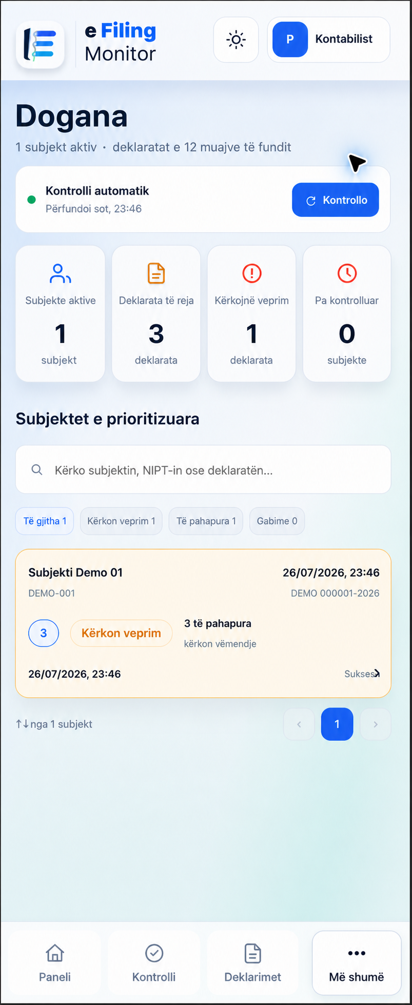 Moduli i ri i Doganës në Android me Subjekti Demo 01 dhe të dhëna të anonimizuara
